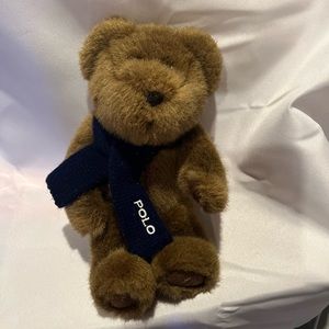 Vintage Polo Ralph Lauren Teddy Bear Cream Scarf Plush Stuffed Animal 10”2001
